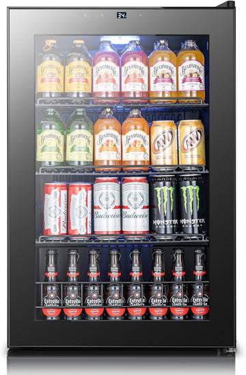 Beverage Refrigerator Cooler, 155 Cans Mini Fridge with Glass Door Beverage Frid