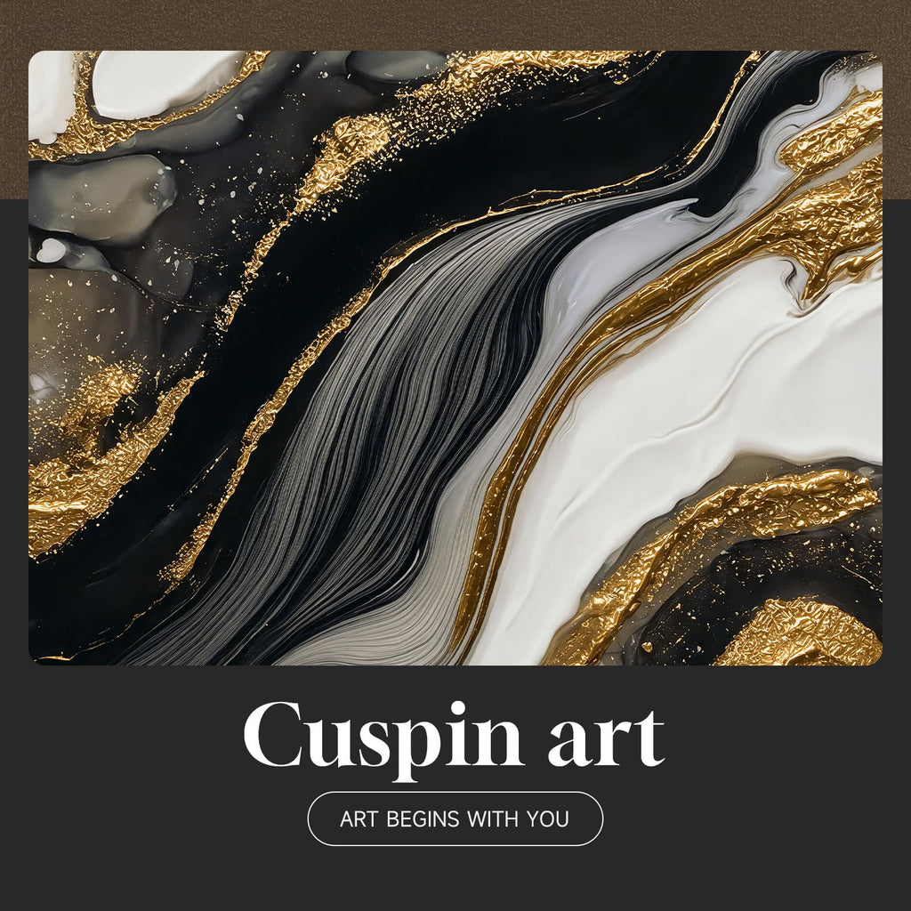 Large Framed Black Gold White Abstract Wall Art, Each 24x36