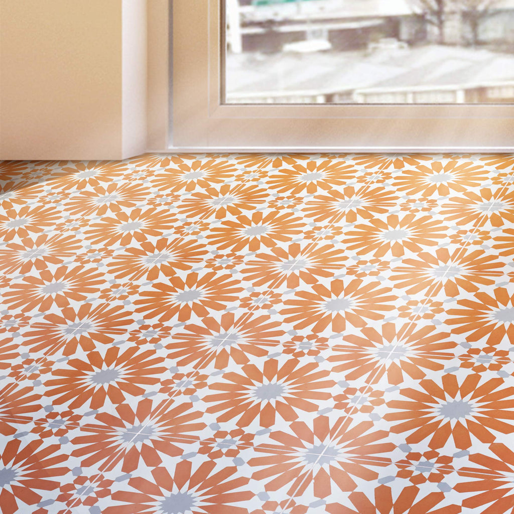 Alhambra Handmade Cement Tile, 8''X8'', Orange,White,Gray,12