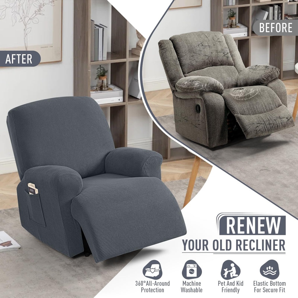 Stretch Recliner Chair Covers 4 Piece, Grey
