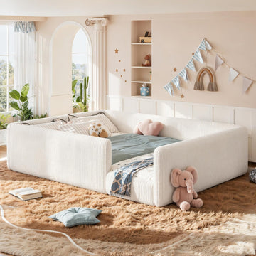 Corduroy Upholstered Montessori Floor Bed Frame, Beige