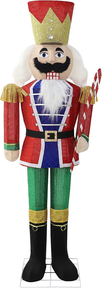 5FT Lighted Nutcracker with Candy Cane for Christmas Decoration, 3D Pre-Lit Iridescent Soldier Xmas Decor with 100