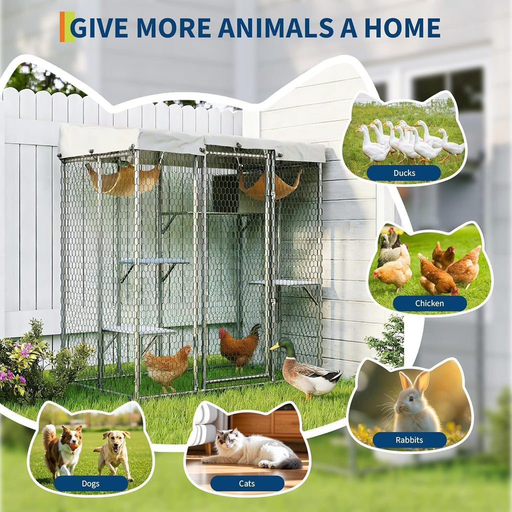 Outdoor Cat Houses, Small Cat Cage with Window Access, Cat Shelter with Walk-in Platform/Resting Box/Weatherproof