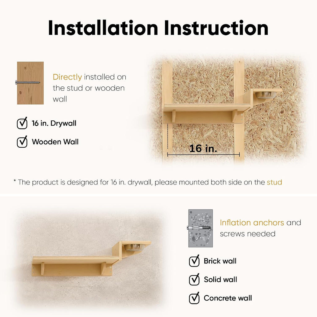 Cat Wall Shelves, Food Station with 2 Steps