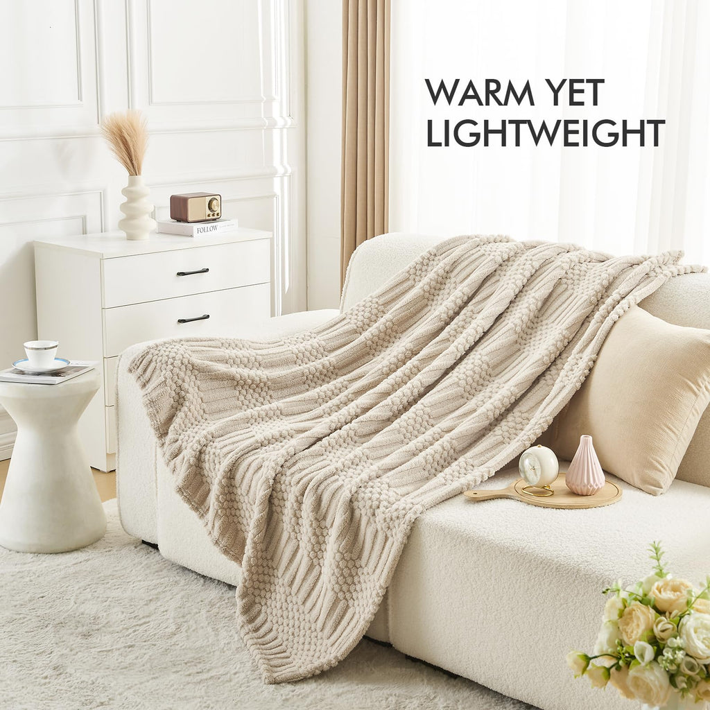 Throw Blanket for Couch-Beige Boho Throw Blanket, Tan Soft Fleece Plush Lightweight Blankets&Throws for Spring, Fuzzy