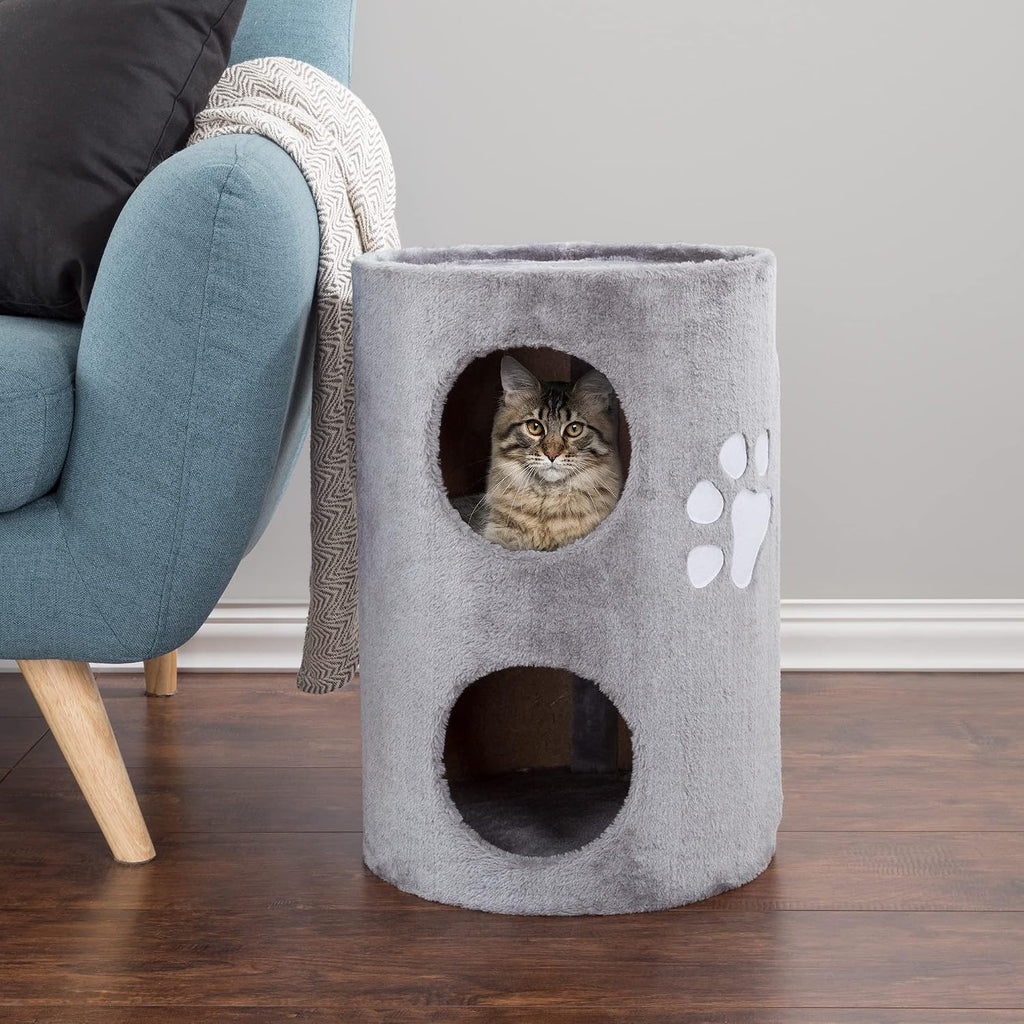 20.5-Inch Cat Condo - 2 Story Cat House with Sisal Scratch Pad, Barrel Shaped Pet House Covered in Soft Fabric by
