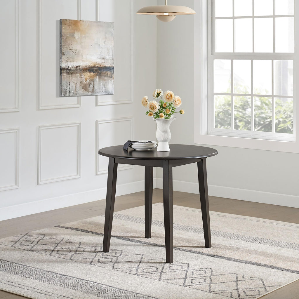 Hinged Drop Leaf Dining Table, 22-36" Round Tabletop, Dark Brown