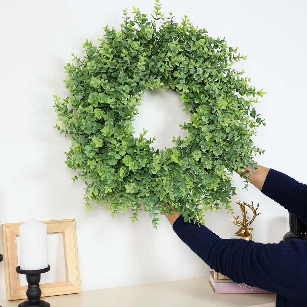 26" Large Artificial Eucalyptus Wreath, for Front Door Decor(Green)
