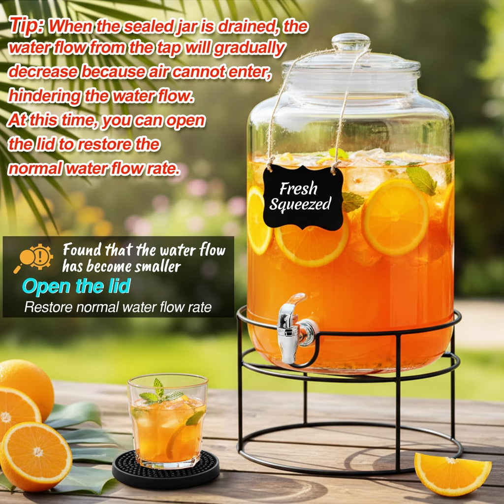 1 Pack 4 Gallon with Stand Spigot and Drink Coasters Leakproof Glass Drink Beverage Storage for Parties Mason Jar