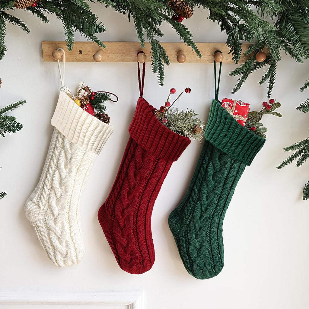 Christmas Stockings Set of 6 Knitted Red Christmas Stockings Large Xmas Decoration for Holiday Fireplace Hanging