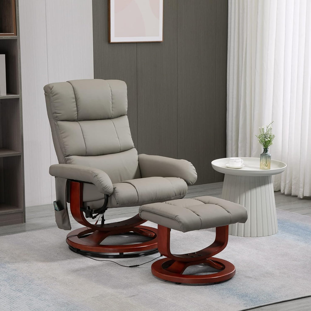 Modern Reclining Swivel Lounge Chair and Ottoman — Gray Faux Leather