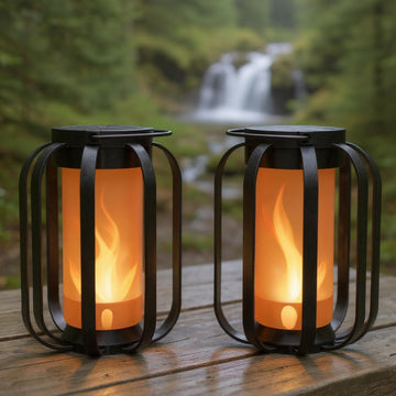 Modern Solar Lanterns Outdoor Waterproof, Patented Fire Effect