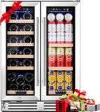 24 Inch Wine and Beverage Refrigerator, Dual Zone Wine and Bar Beverage Cooler