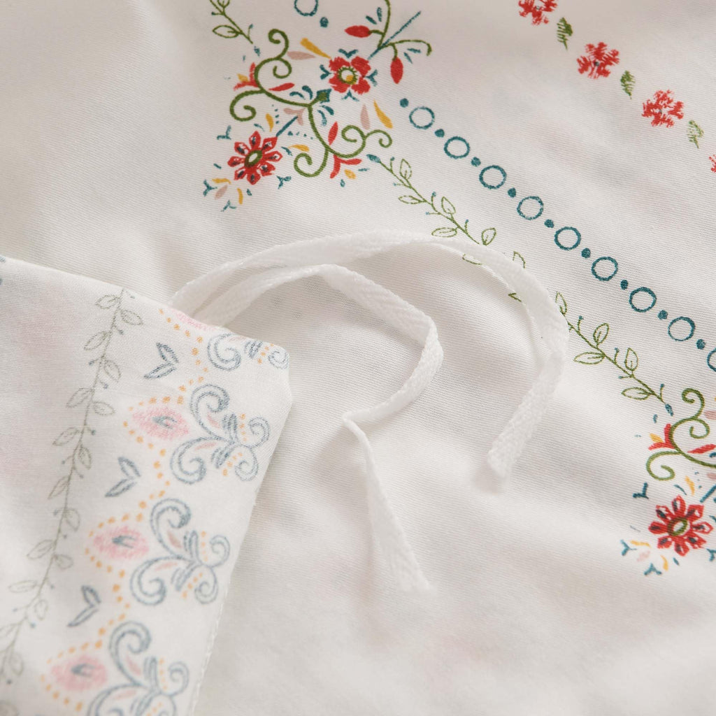 White Boho Duvet Cover Queen Reversible Floral Striped Bedding