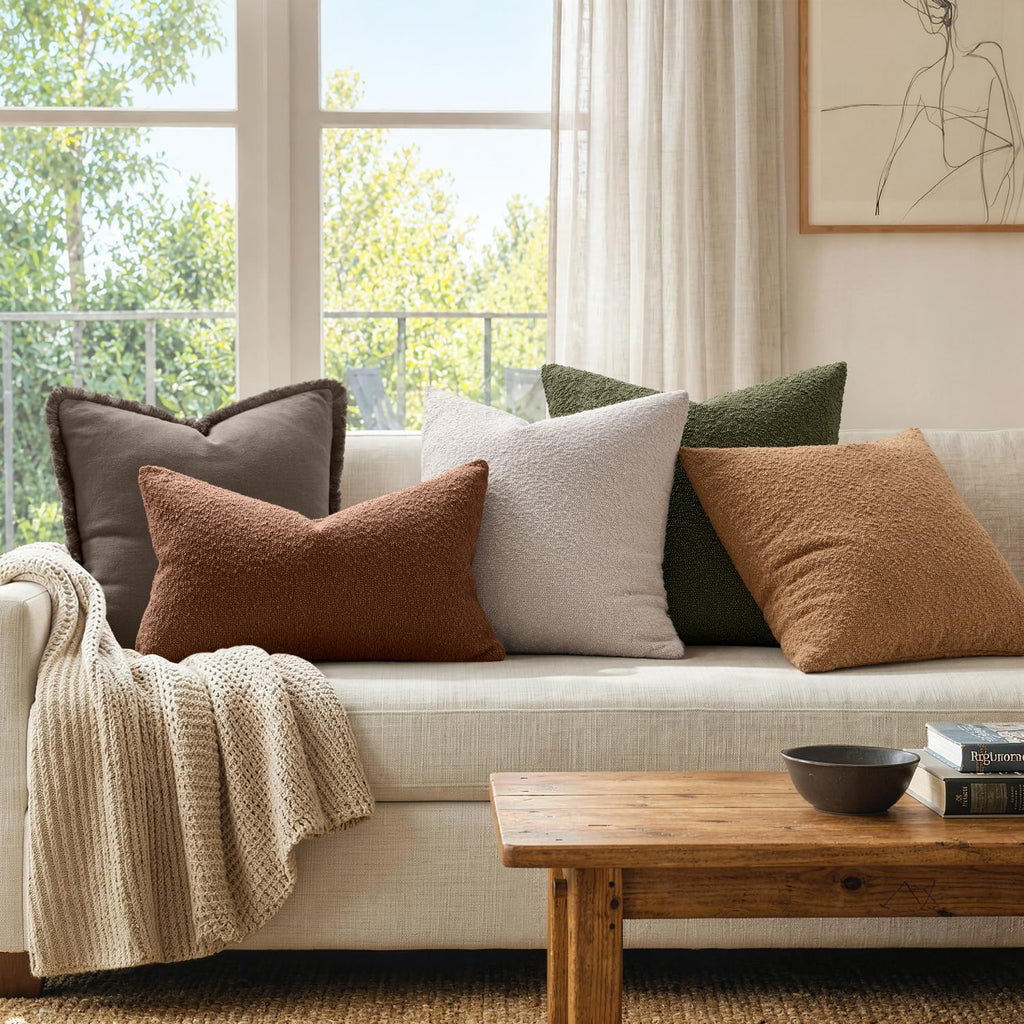 Textured Boucle Lumbar Pillow Cover for Bed 12x24 Beige