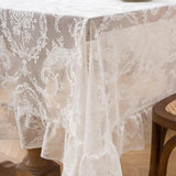 White French Lace Ruffle Tablecloth 60 x 102 Inch with Ruffled Edge, Fits Round and Rectangular Tabl