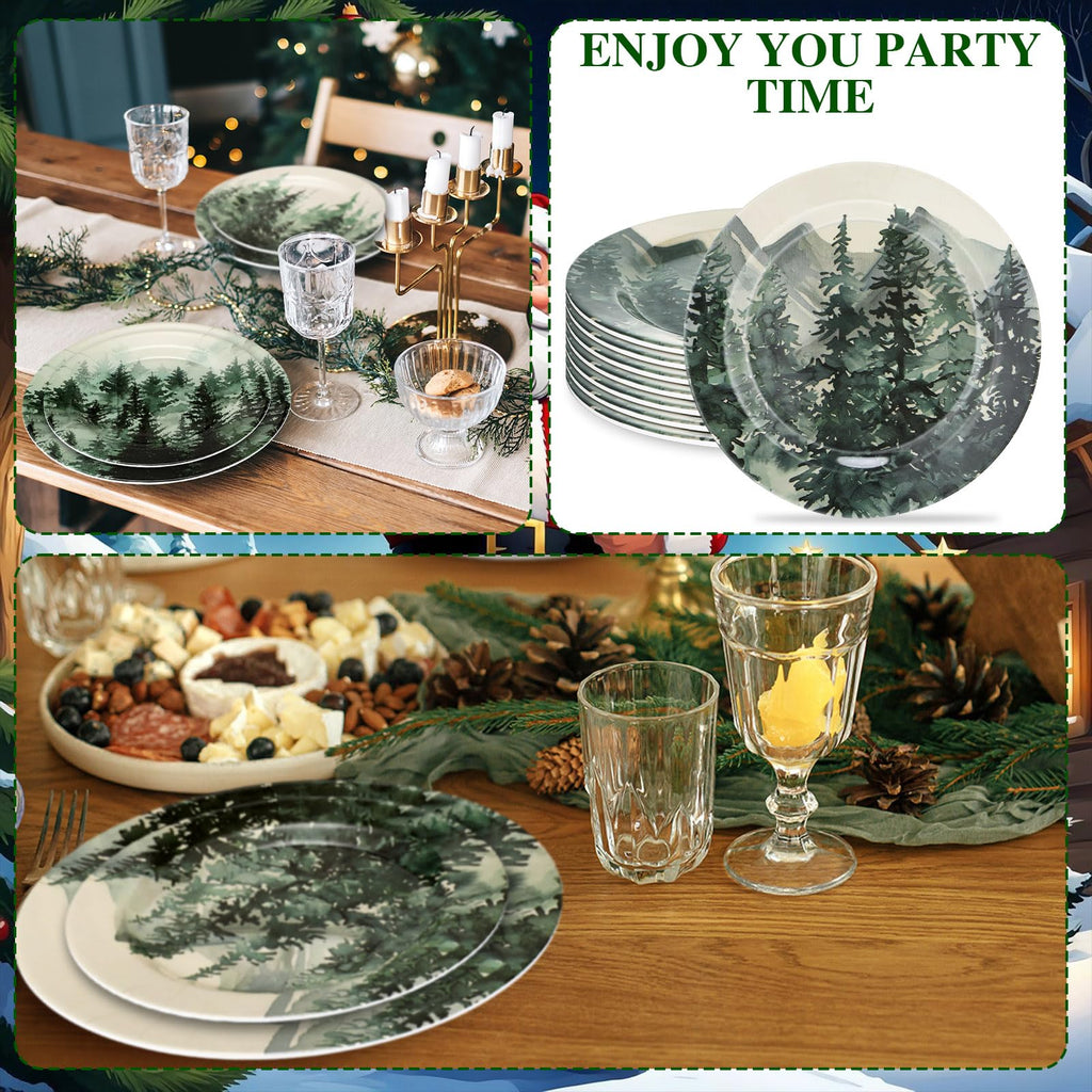 10 Inch 8 Pcs Christmas Melamine Dinner Plates, Green Tree