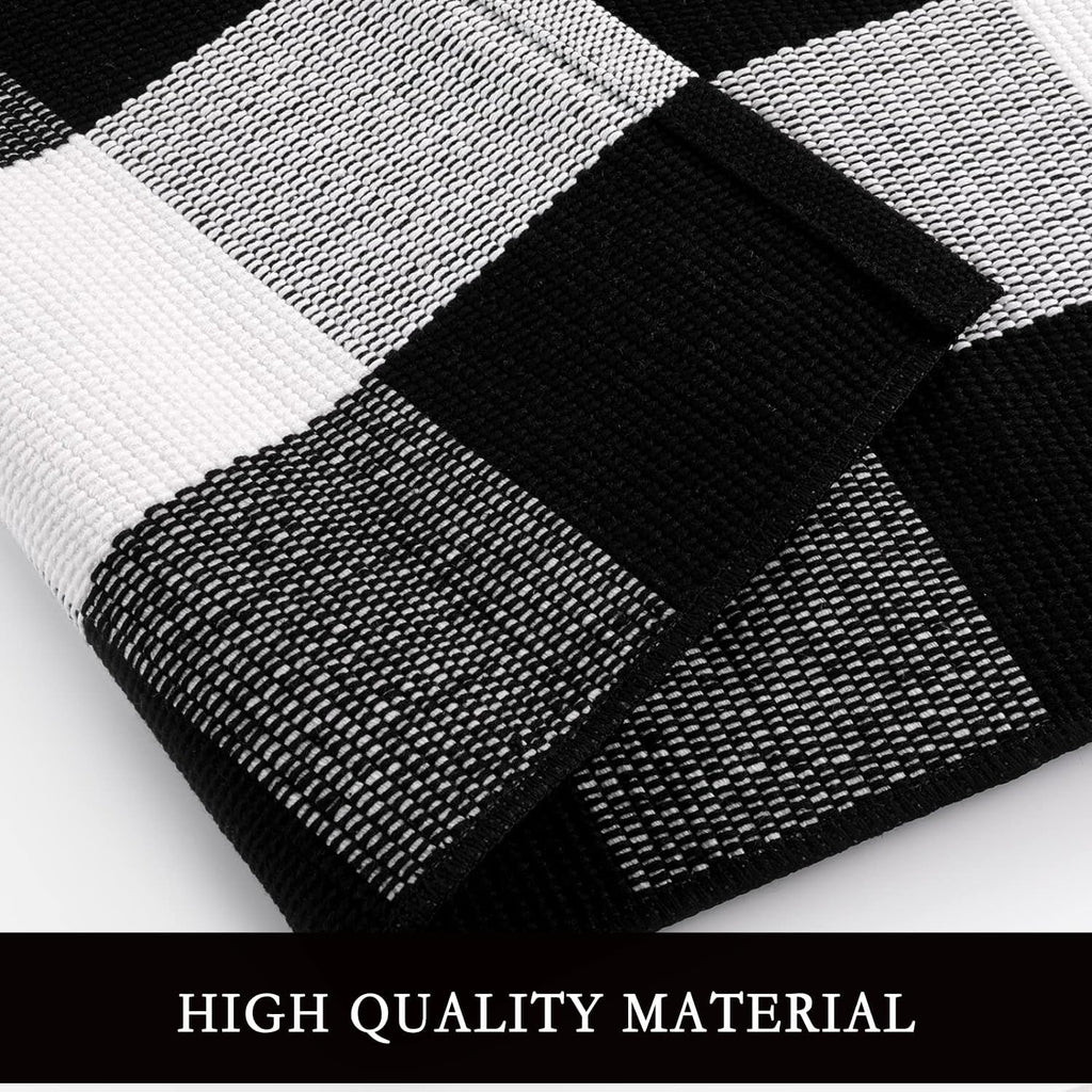 Buffalo Plaid Rug 5. .5'Black and White Area Rug,Washable Cotton Woven Indoor/Outdoor Rug for Farmhouse/Dining