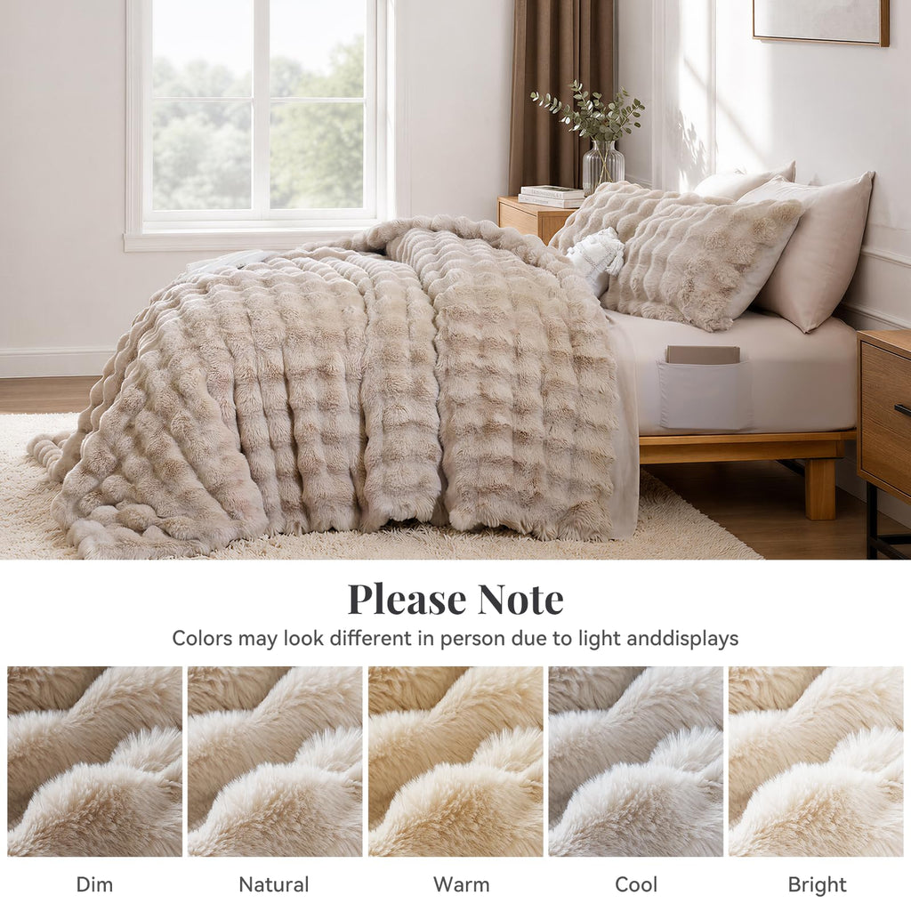 Faux Rabbit Fur Fluffy Comforter Set - 7 Piece Bed in a Bag