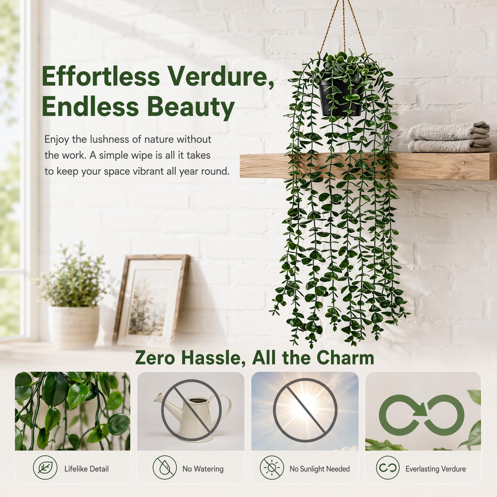 Fake Plants Artificial Indoor Faux Hanging Plants Greenery Eucalyptus Green Décor 4 Pack Bathroom Farmhouse Room
