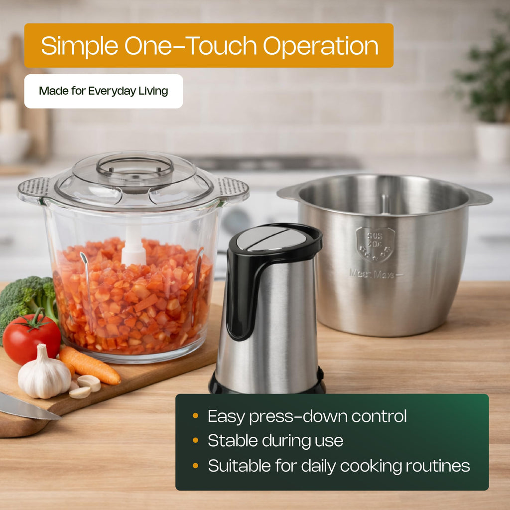 Small Food Processor with Glass Bowl, No Plastic, 400W Chopper