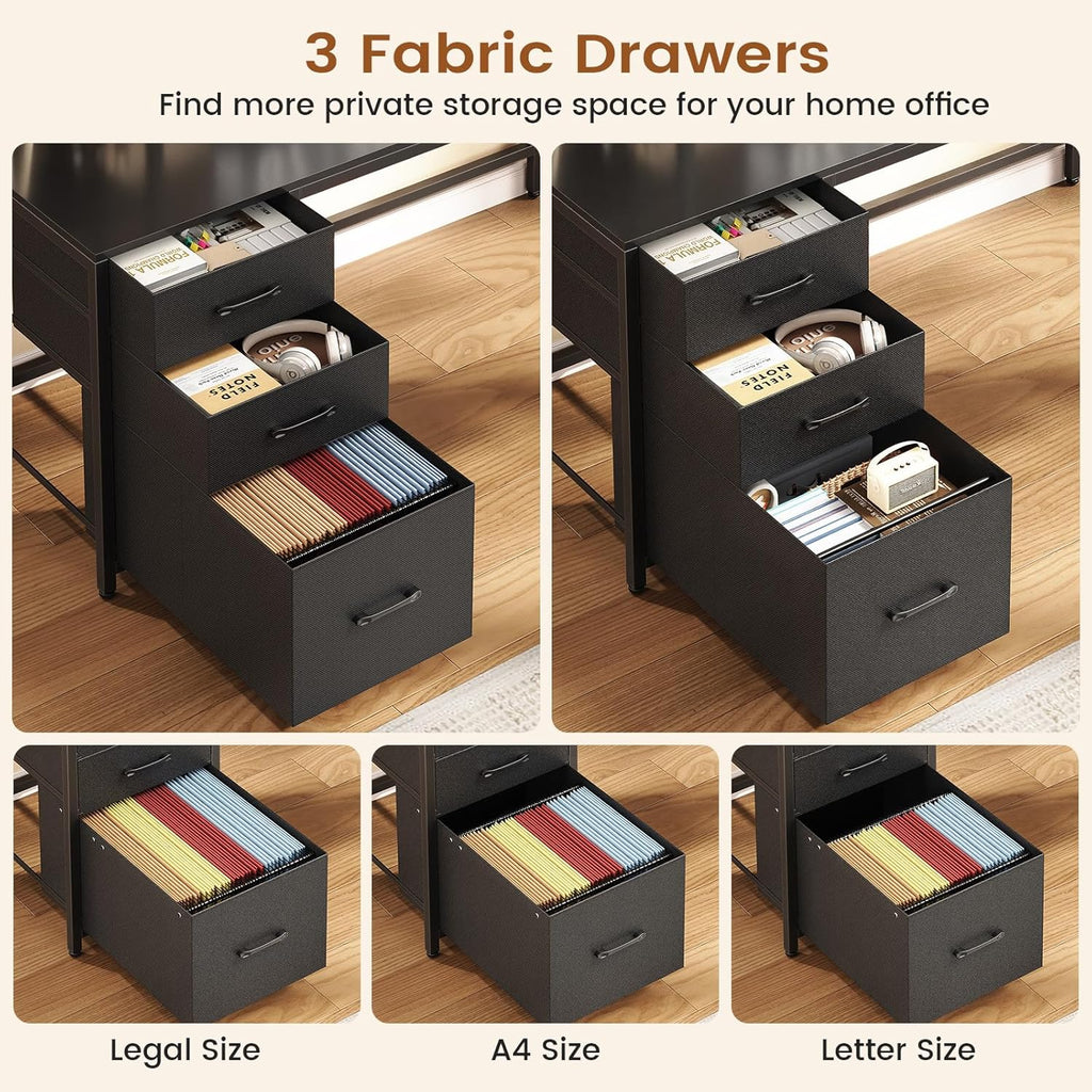 L Shaped Gaming Desk with Storage Shelves, Hutch, Drawers | Convertible 94.5" Computer Desk with Power Outlet, LED