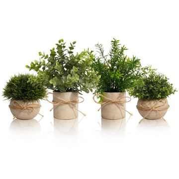 4 Pack Small Potted Eucalyptus Fake Plants Shelf