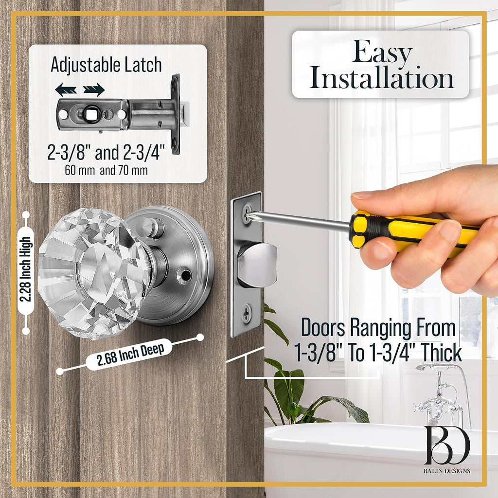 Crystal Door Knob with Lock, Glass Door Knobs Interior Privacy/Passage Set, Vintage Decorative Antique Style Handle