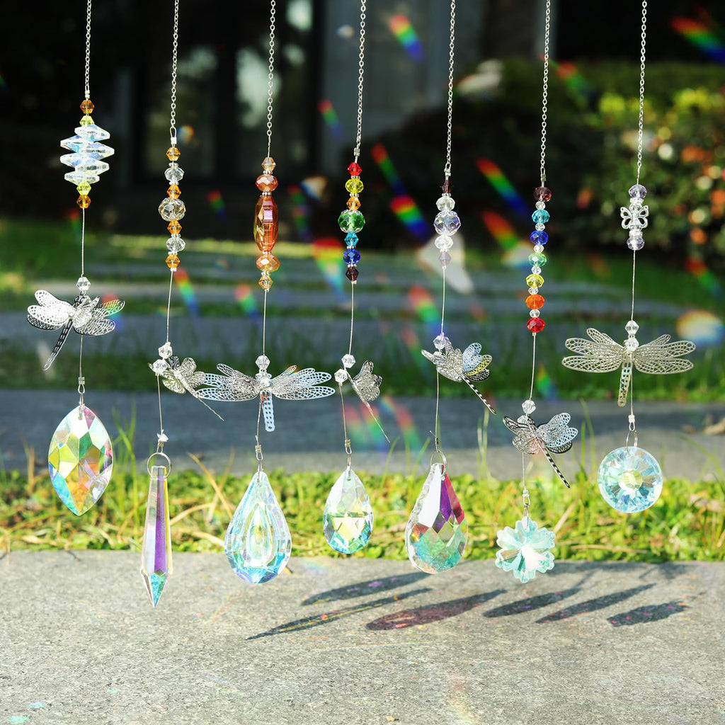 Pack of 7 Crystal Suncatchers Dragonfly Pendant Rainbow Maker Hanging for Window Wedding Garden Decor