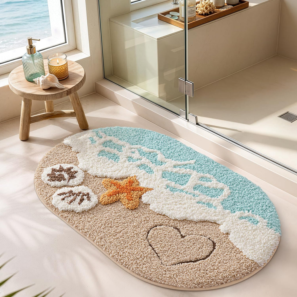 Beach Bathroom Rug Oval Soft Microfiber Absorbent Bath Mat 22x34