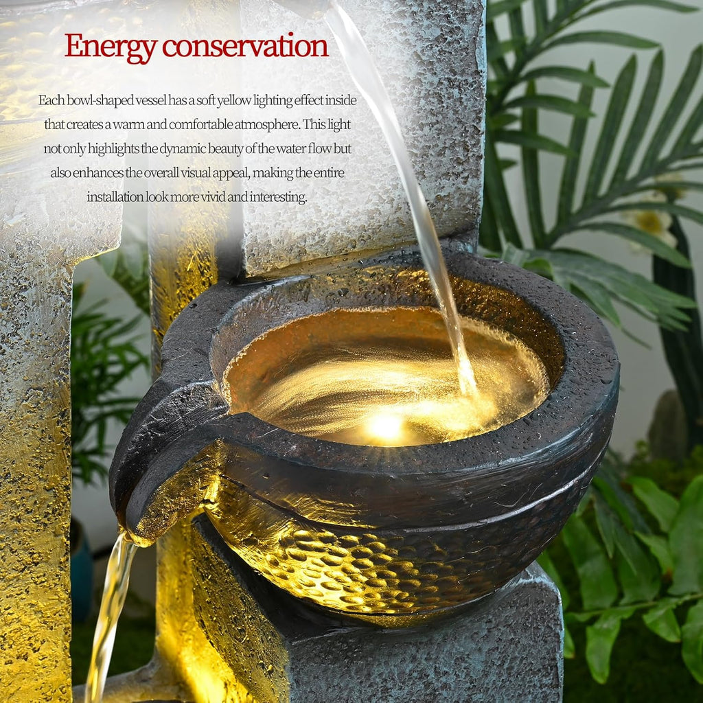 40" Inch Water Fountain Outdoor&Indoor 4-Tiers Large Outdoor Patio Decor Gray Garden Water Fountain for Outside