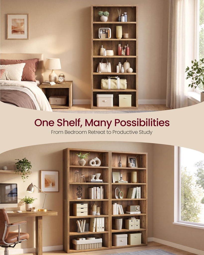 6-Tier Bookshelf, Minimalist Bookcase with Adjustable Shelves