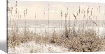 Beach Wall Art Canvas Decor: Coastal Scene Ocean Picture Sea Seascape Artwork Seaside Seashore Grass Painting Print