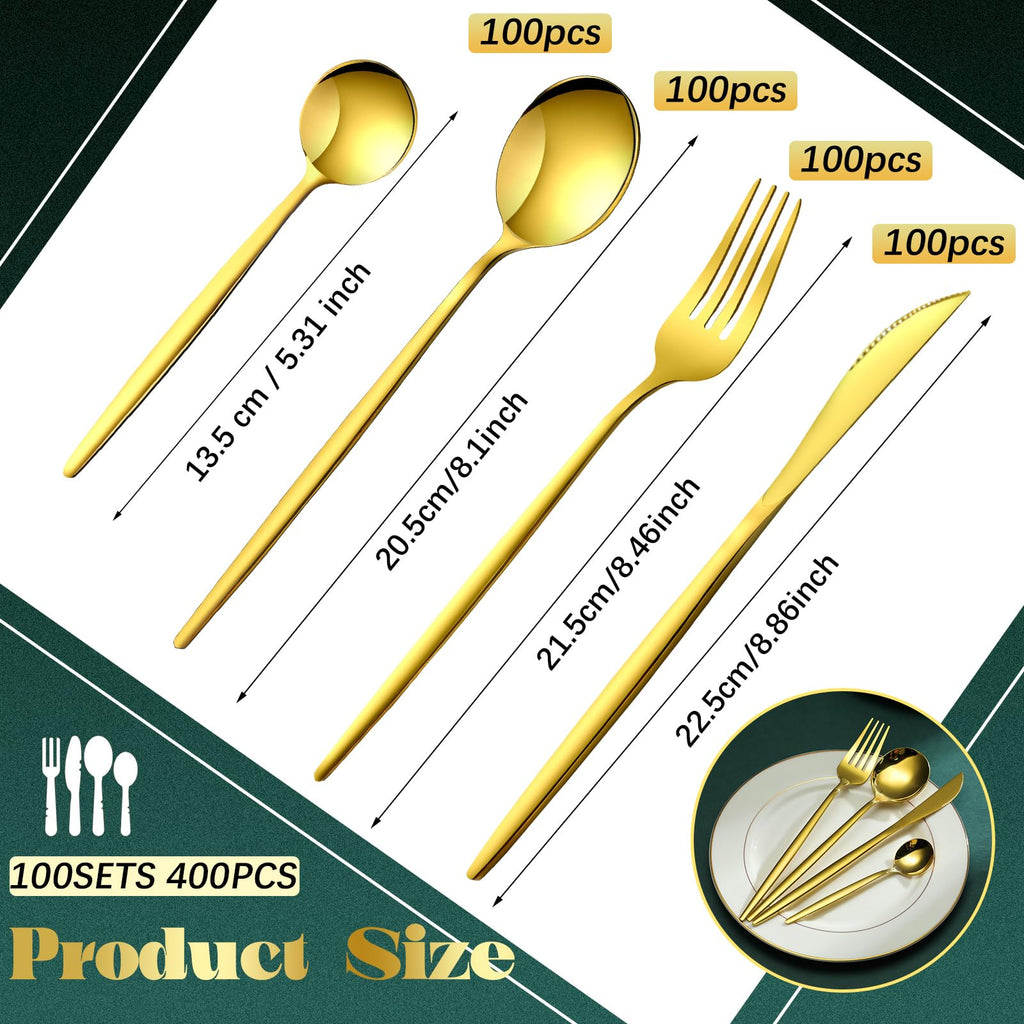 400 Pcs Gold Stainless Steel Silverware Flatware Set for 100 Guest
