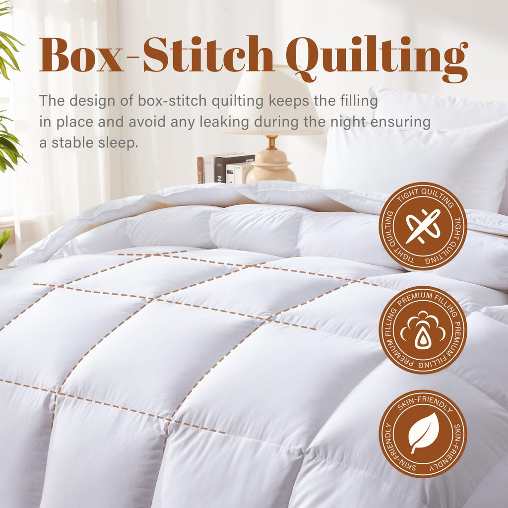 King Size Feather and Down Fiber Comforter Insert, 100% Cotton Cover
