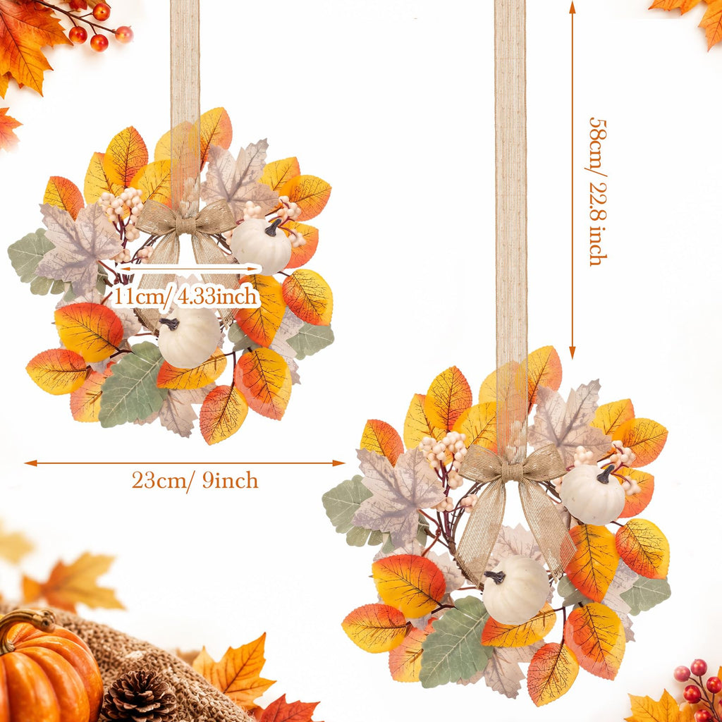 6 Pcs 9 Inch Mini Fall Wreaths with Bow Ribbon Cabinet