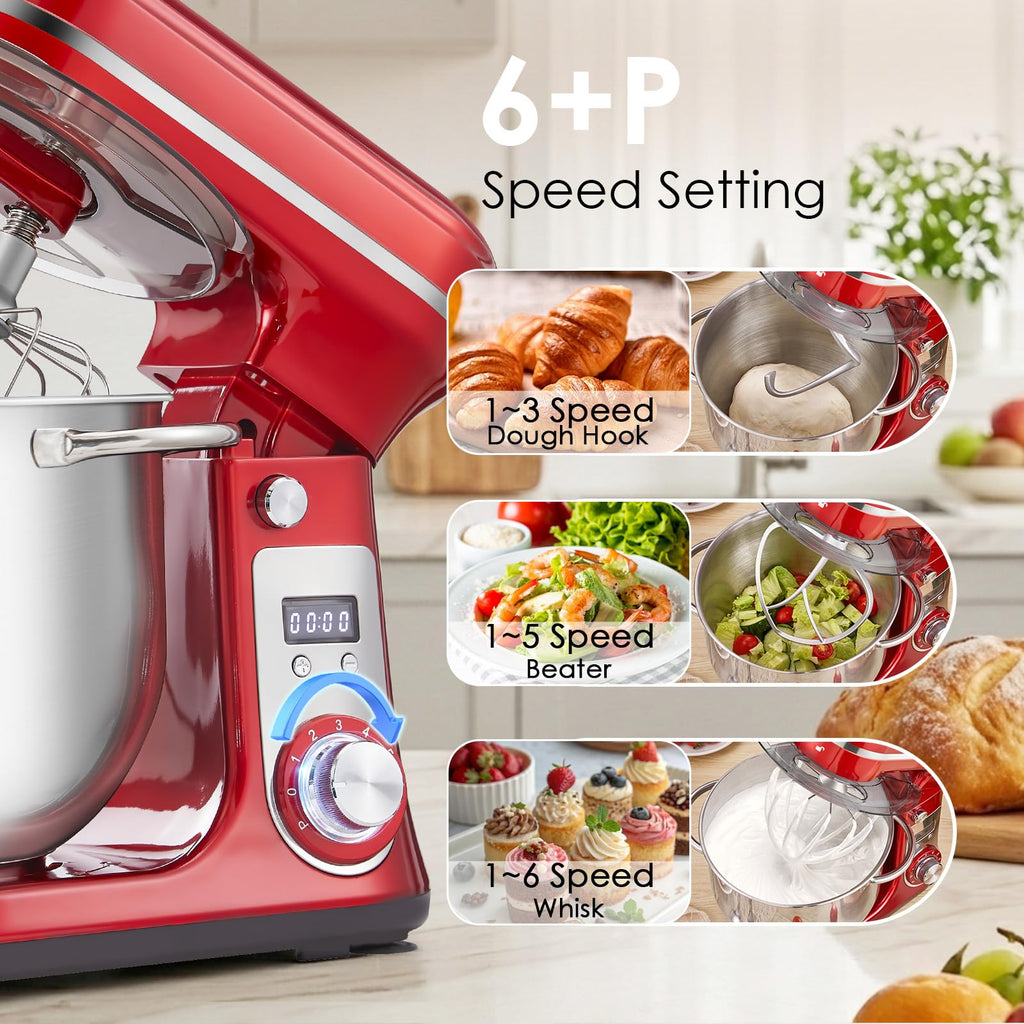 Electric Stand Mixer, 6.34QT 6-Speed Food Mixer with Timer