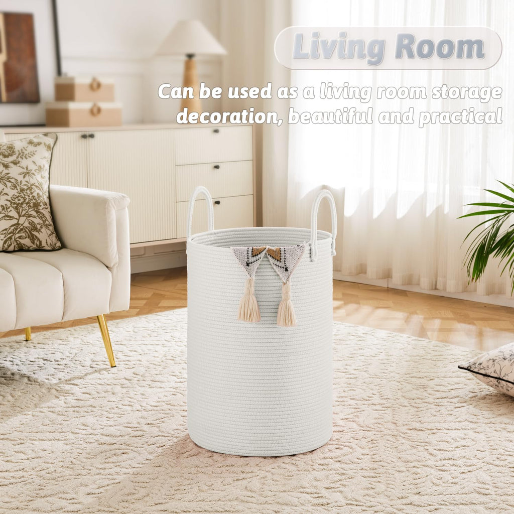 Laundry Basket, Cotton Rope Woven Clothes Hamper, 80L