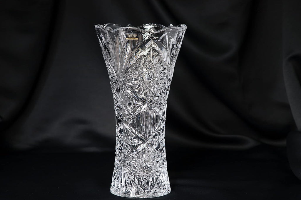 Bohemian Crystal Glass Vase 12" ''Miranda'' Vintage Design Elegant Centerpiece Flower Vase Home Decor Wedding