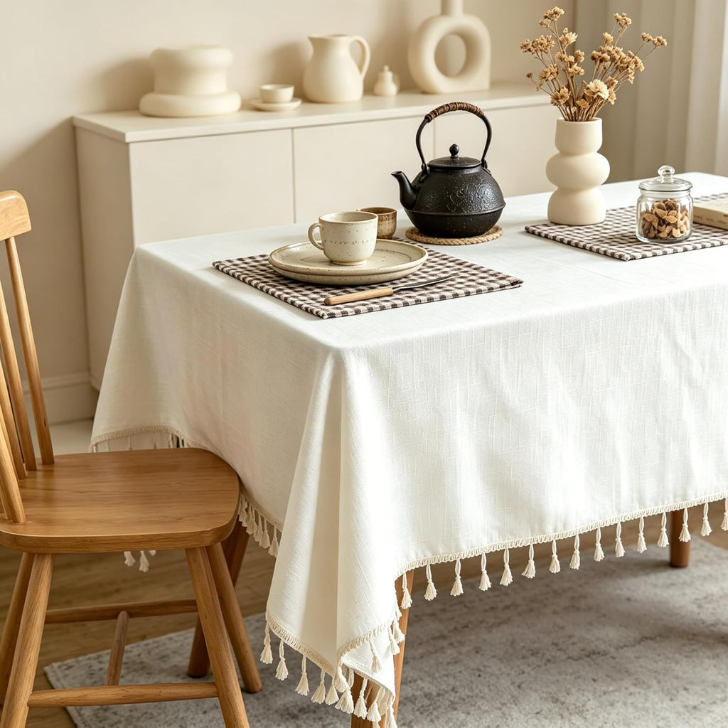 Textured Table cloth for 6 foot Rectangle table, Heavy Duty Farmhouse Tablecloth Solid Cotton Linen 