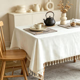 Textured Table cloth for 6 foot Rectangle table, Heavy Duty Farmhouse Tablecloth Solid Cotton Linen 