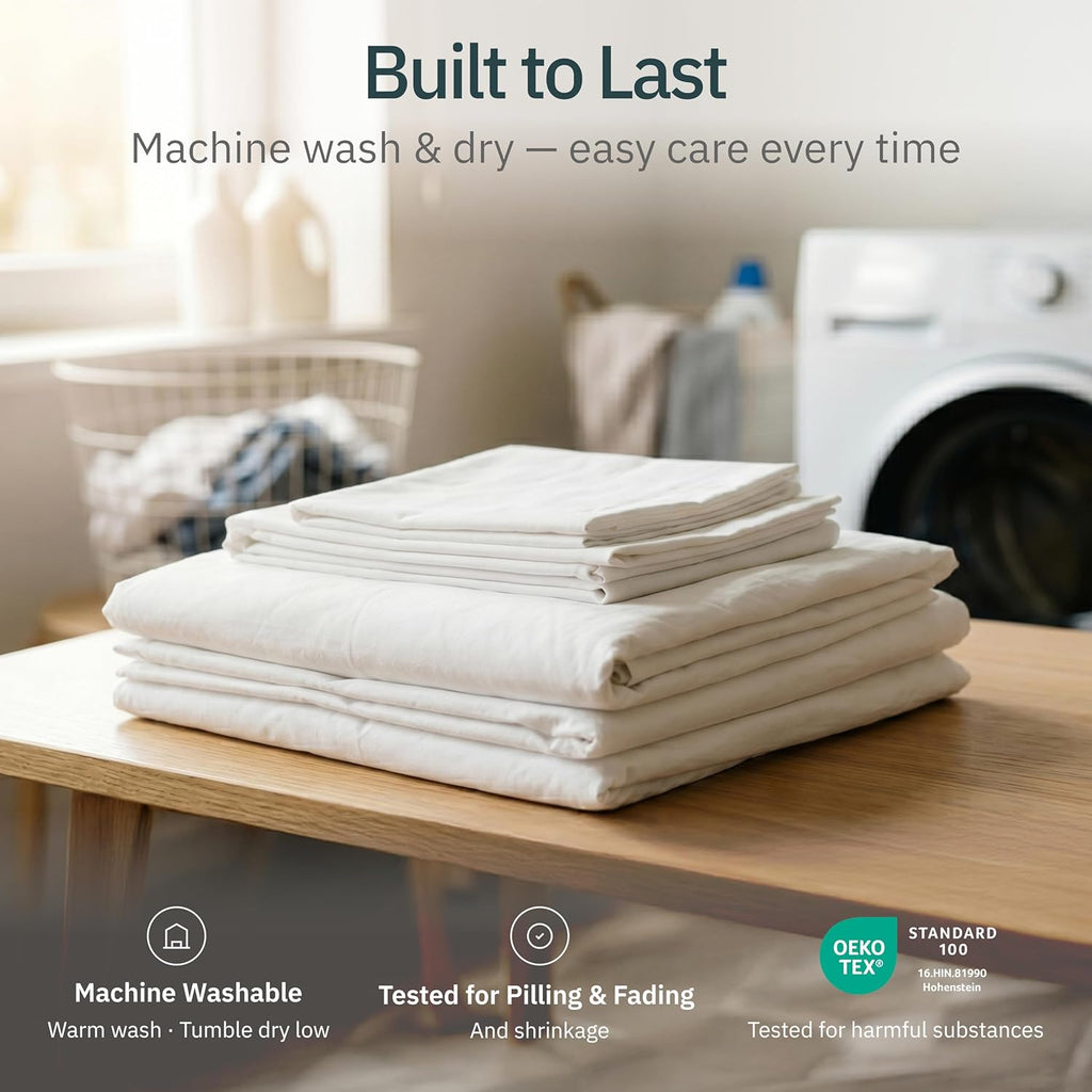 Super Soft 100% Cotton Queen Sheet Set - 4 Pcs - Durable Sheets, Deep Pockets, Easy Fit, Lightweight & Breathable
