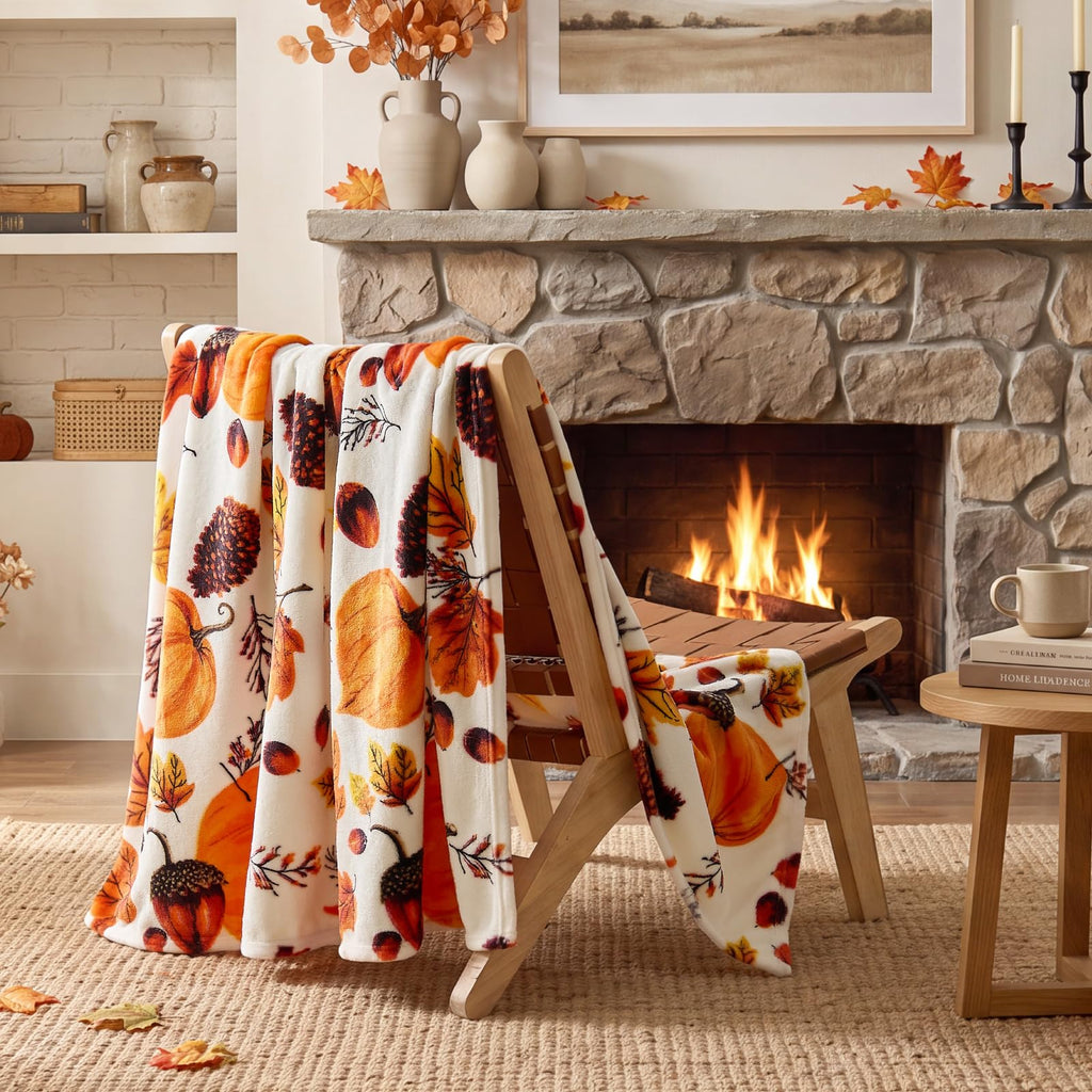 Fleece Blanket Soft Fall Throw for Couch Autumn Pumpkin 50"x60"
