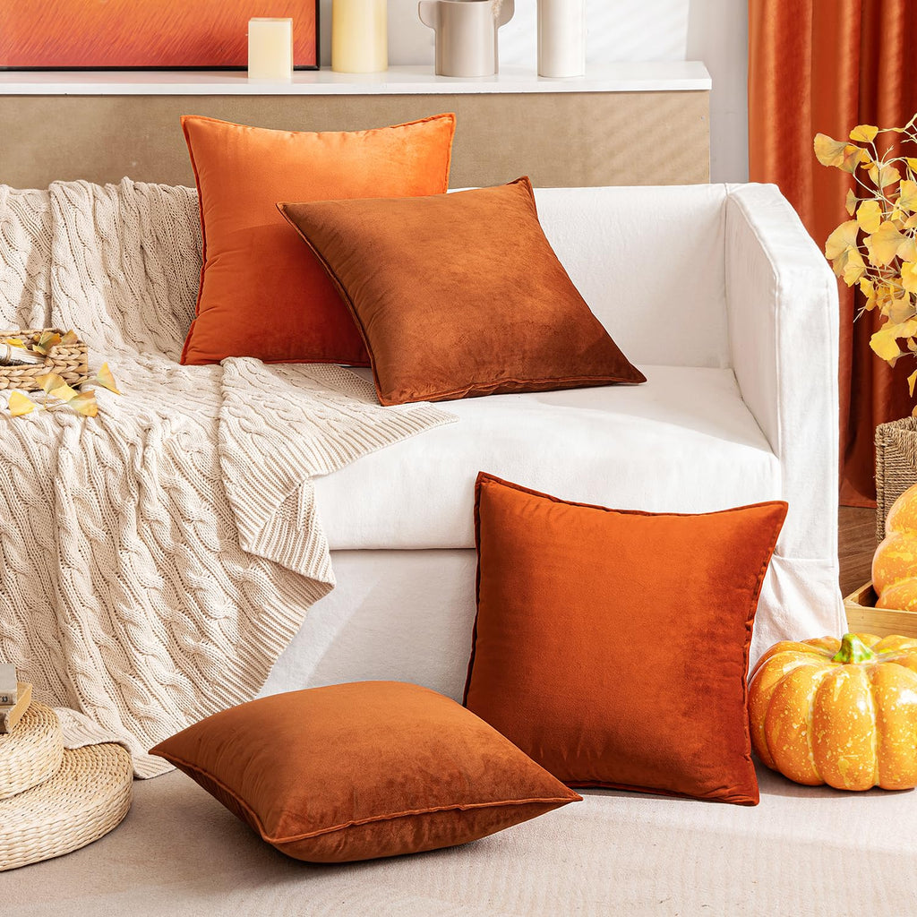 Fall Decorative Burnt Orange Velvet Lumbar Throw Pillow Covers 12x20