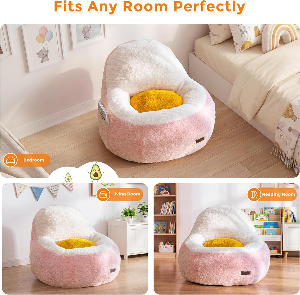 Bean Bag Chair for Kids, Avocado-Shaped Faux Fur Chair