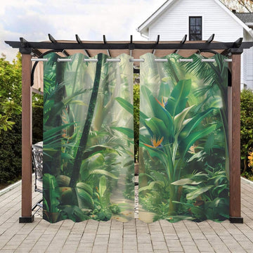 Tropical Rainforest Waterproof Outdoor Curtains ,Bush Bird Of Paradise Plant pattern,Waterproof,Privacy,Grommet