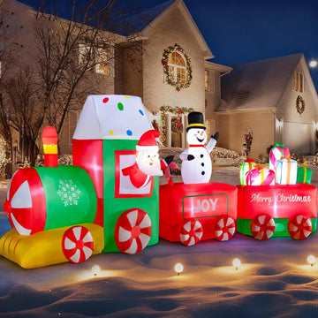 12ft Christmas Inflatables Train with Santa Claus, Christmas Blow Up Yard Decorations with Built-in LED, Christmas