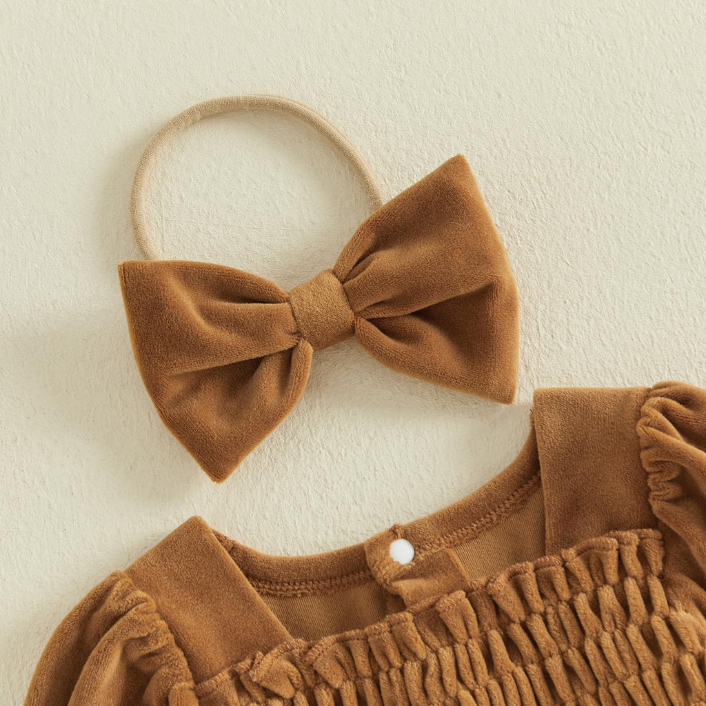 Smocked Baby Girl Clothes Newborn Girl Bubble Romper Long Sleeve Jumpsuit And Headband Outfit Cute Infant Clothing
