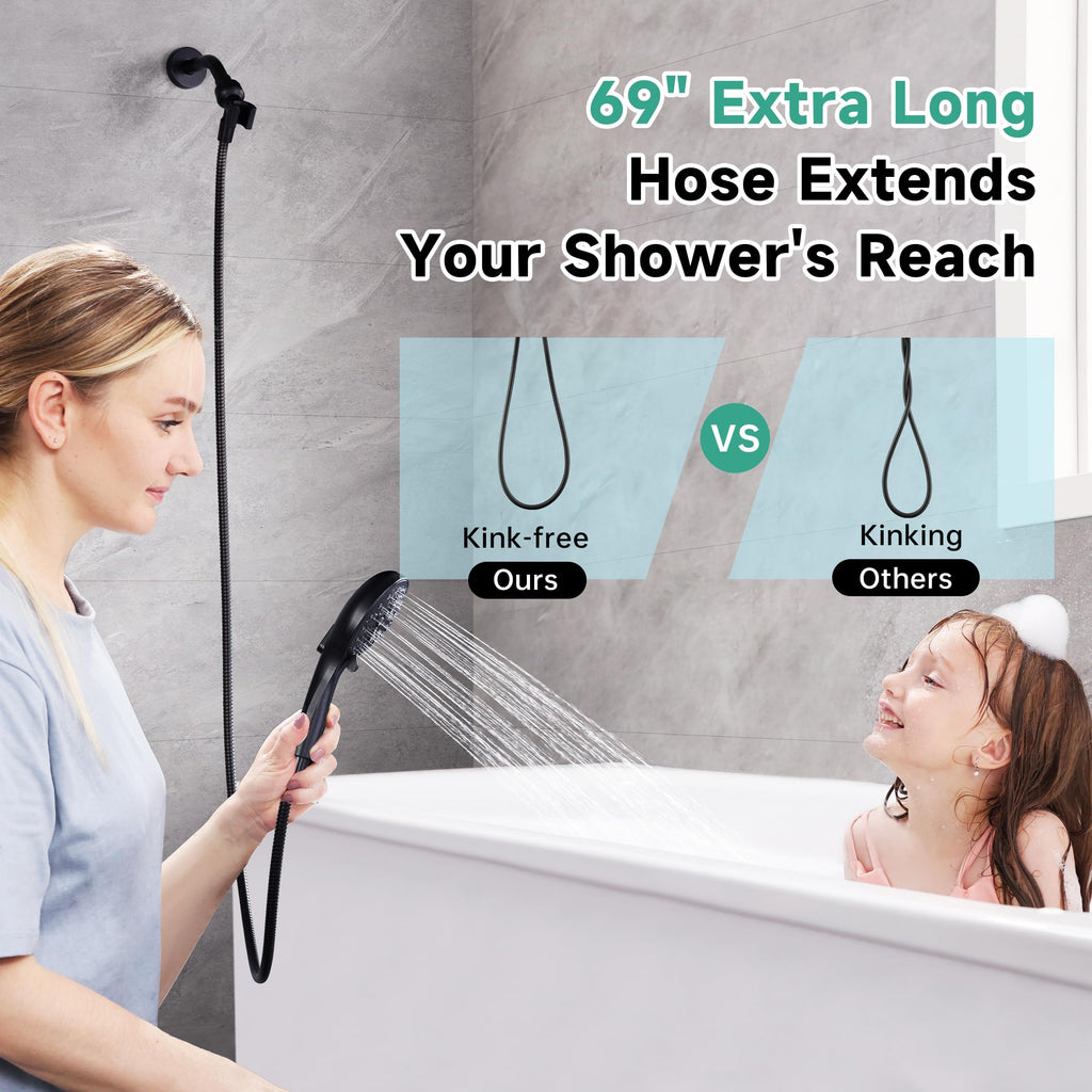 High Pressure Shower Head with Handheld, 9 Spray Settings Showerhead Built in Power Wash to Clean Tub and Pets, Extra
