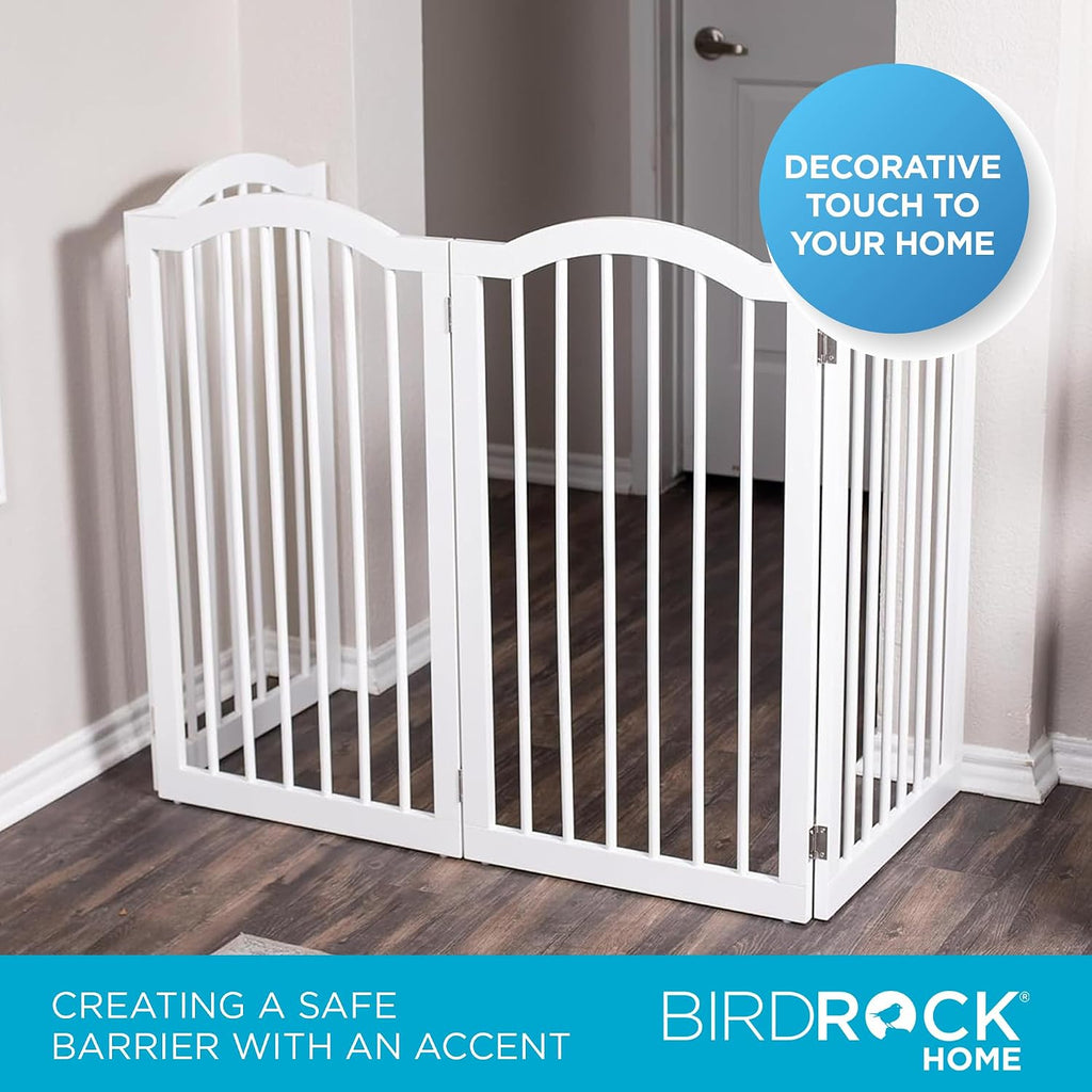 Arched Top Dog Gate | 4 Panel, 36" H Wooden Pet Barrier for Dogs or Cats | Freestanding Folding Room Divider